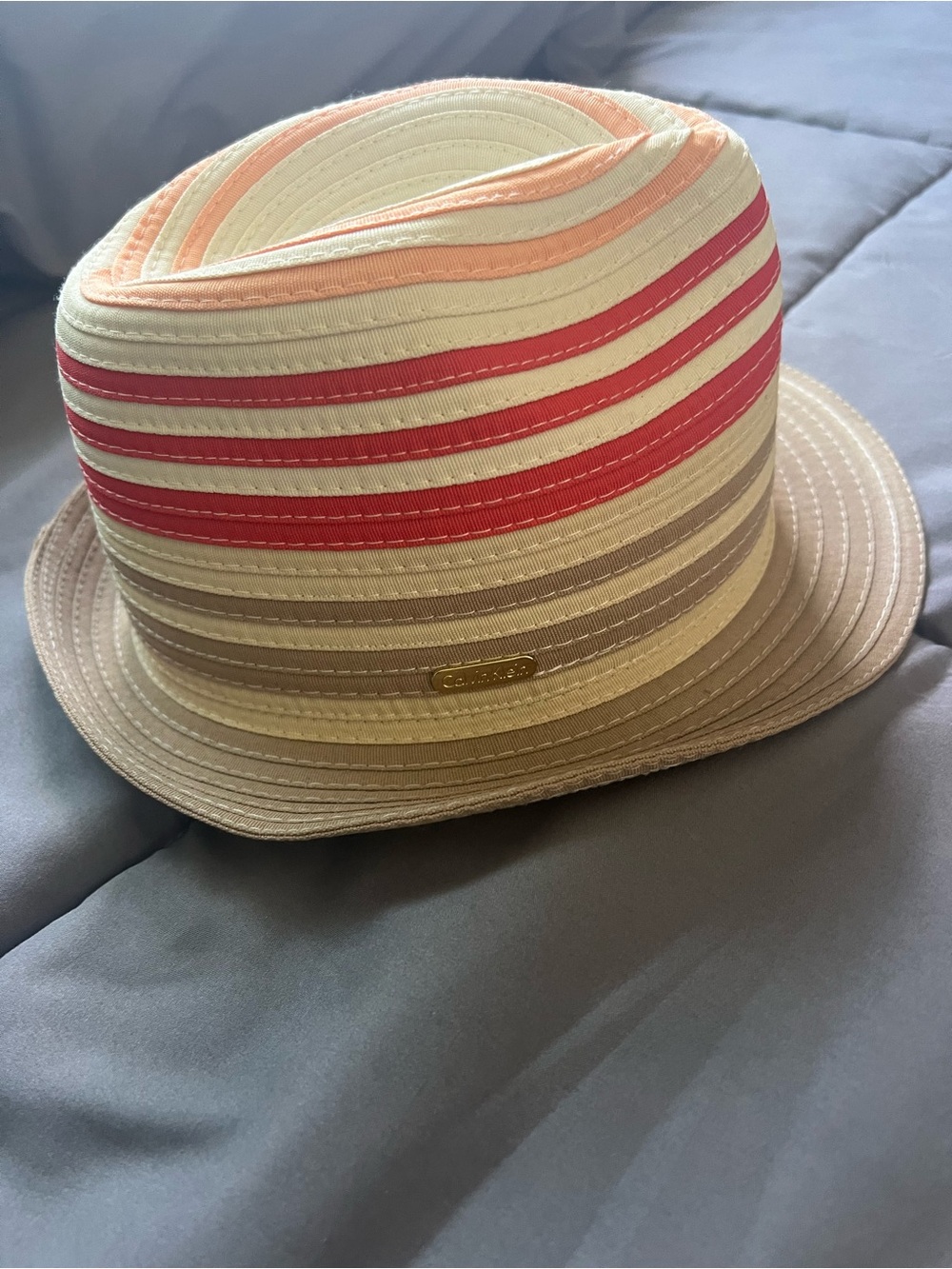 Kids Striped Fedora Hat - Pink, Peach & Cream